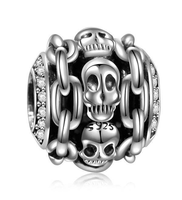 925 Sterling Silver Skull Halloween Skeleton Charms For European Bracelets Women Girl Gifts - Chain - CW182AQ774Q
