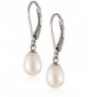 Kezef Genuine Freshwater Cultured Pearl 7-8mm Drops on Rhodium Plated Sterling Silver Leverback Earrings - White - CE110U9HRSV