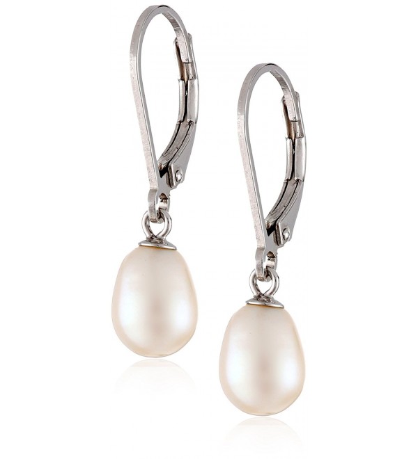 Kezef Genuine Freshwater Cultured Pearl 7-8mm Drops on Rhodium Plated Sterling Silver Leverback Earrings - White - CE110U9HRSV