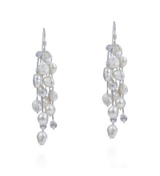 Striking Waterfall Cultured Freshwater White Pearls .925 Sterling Silver Hooks Earrings - CL11V23FSDF