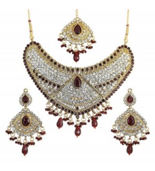 Touchstone Indian bollywood faux ruby-rhinestones bridal jewelry necklace set in antique gold tone - CO12L5AZ3BF