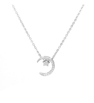 Wristchie Jewelry S925 Sterling Silver Moon Star Cubic Zirconia Pendant Necklace 18"+2" - silver - CY12NUHLNTK