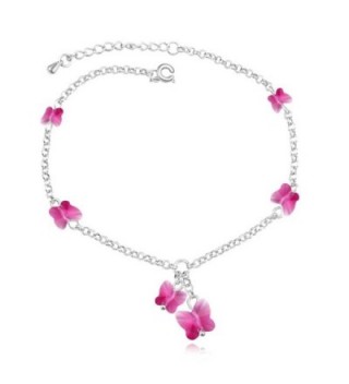 Fashion Anklets Bracelets Fuchsia Butterfly - Fuchsia (True Platinum Plated) - CX11P2IC3LL