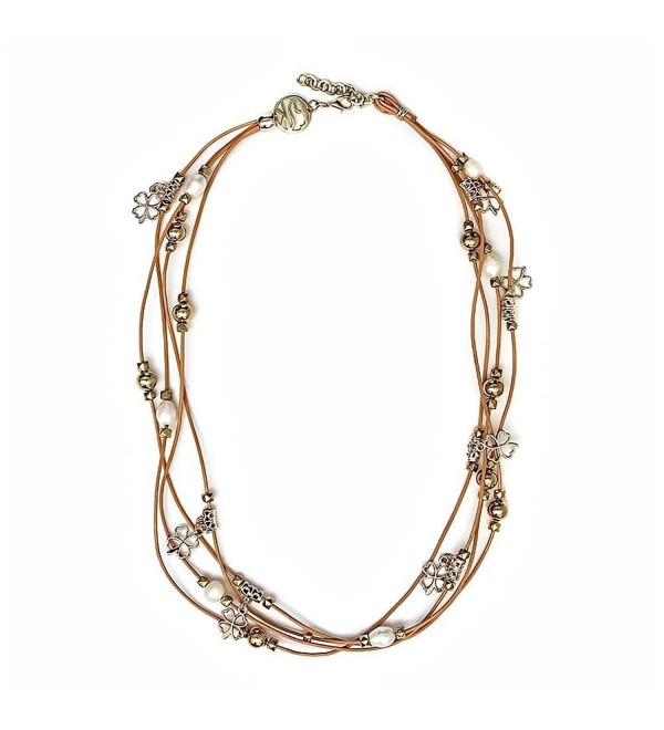 12" Brown Leather Wrap Bracelet / Necklace With White Cultured Freshwater Pearls - C51281CXZXJ