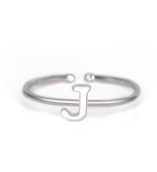 Rhohdium Plated Sterling Silver 925 Stackable Initial Ring Alphabet Letter Knuckle Rings Bridesmaid - J - White - CD1887UOHE2