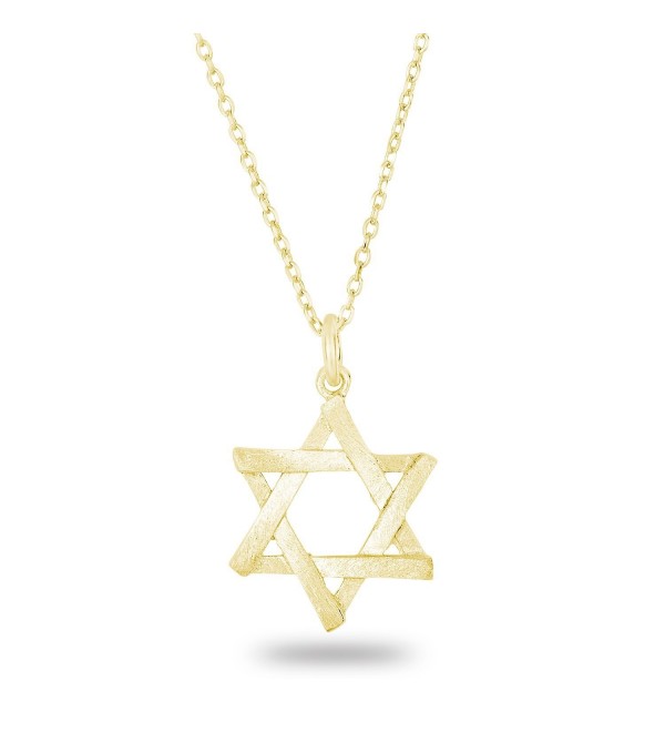 925 Sterling Silver Matte Finish Brush Textured 6 Point Jewish Star of David Pendant Necklace- 18" - C5122I8WGZF