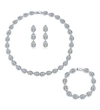 MASOP Silver-tone CZ Cubic Zirconia Pear Shape Teardrop Choker Necklace Bracelets Earrings Jewelry Set - CS12N27KDSV
