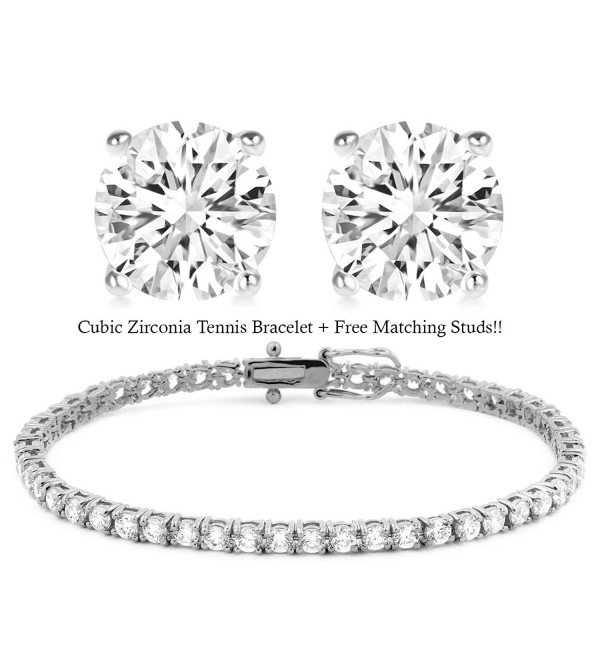 18K White Gold Plated Cz Tennis Bracelet + FREE Matching Stud Earrings - CQ12DLI9LIL