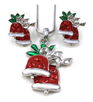 Merry Christmas Jingle Bells Charm Pendant Necklace & Stud Post Earrings 2-piece Set - C0110Q8405J