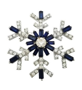 SELOVO Women's Sparkly Snowflake Brooch Pin Blue Crystal Silver Tone - CU12O0ESVP3