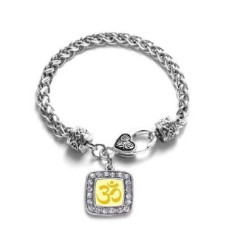 OM Yoga Classic Silver Plated Square Crystal Charm Bracelet - C111KY4UGCV