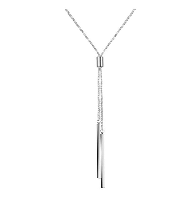 Long Tassel Necklace Y Shaped Adjustable Knot Snake Chain Double Pendant for Women (Long - 32") - Silver 2 Bar - C51879HX2DW