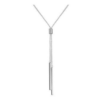 Long Tassel Necklace Y Shaped Adjustable Knot Snake Chain Double Pendant for Women (Long - 32") - Silver 2 Bar - C51879HX2DW