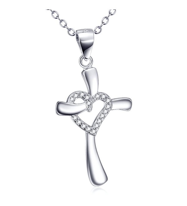 Cross Necklace Jewelry 925 Sterling Silver Eternal Love Heart Religious Cross Pendant -Rolo Chain 18" - CN12JNR38MJ