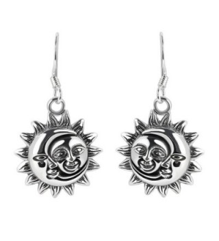 Glinting Celestial Sun And Moon .925 Sterling Silver Dangle Earrings - C312OCLH7I1