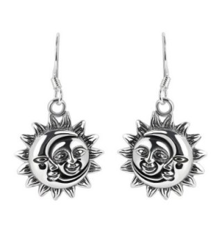 Glinting Celestial Sun And Moon .925 Sterling Silver Dangle Earrings - C312OCLH7I1