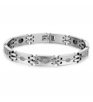 Titanium Steel Cubic Zirconia Magnetic Therapy Link Bracelet European Style - C912EEUKPIZ