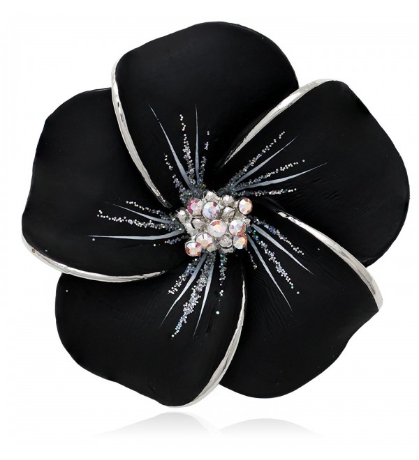 Akianna Hand Painted Swarovski Element Hawaiian Plumeria Flower Brooch Pin - Black-Silver - CH12D20GDIJ