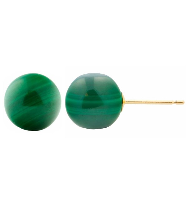 Trustmark 14k Yellow Gold 8mm Natural Green Malachite Ball Stud Earrings - C311KO9DZ65