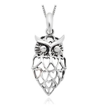 925 Sterling Silver Lovely Heart Owl Pendant Necklace 18" for Women - C8126QWT36J