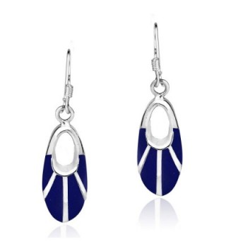 Celestial Oval Reconstructed Lapis-Lazuli Inlay .925 Sterling Silver Dangle Earrings - CV12L2QD2HP