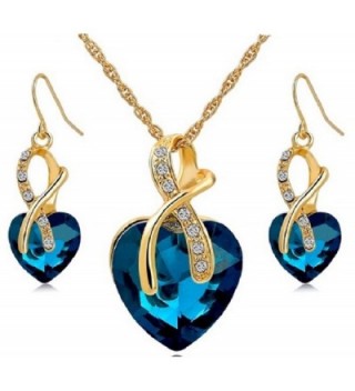 Large Heart Necklace & Drop Earrings Crystal Jewellery Set - IWTB - Blue - C71862W23UU