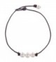 Areke Cultured Freshwater Pearl Choker Necklaces for Women - 3 Beads On Leather Cord Handmade Jewelry - CR12OBHKCBC
