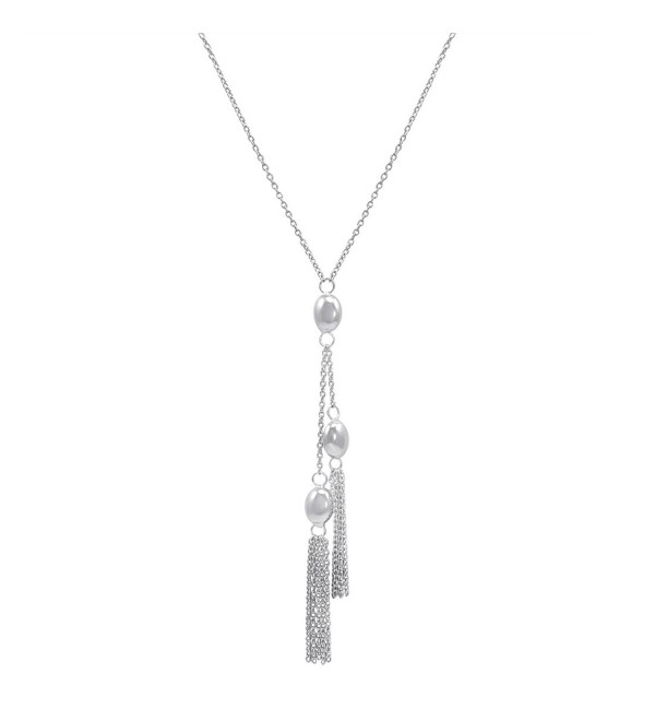 Amanda Rose Beaded Fringe Lariat Necklace in Sterling Silver on a 18 inch chain - C817Z292O3I