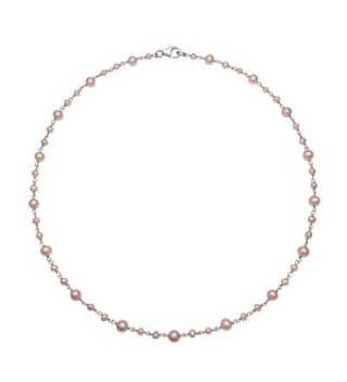 Sterling Silver 3-5.5mm Cultured Freshwater Pearl Station Chain Necklace- 18" - Pink - CA122TIAB73