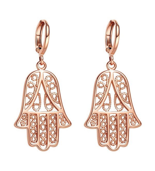 Beautiful and Cute Evil Eye Protection Reflection Hamsa Hand Amulets Gold-Tone Filigree Style Earrings - CF12N84S7CA