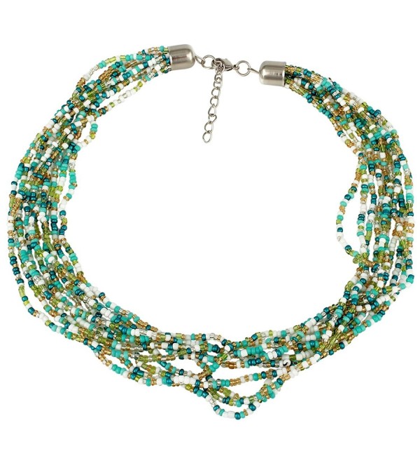 Casual Attire Multi Strand Seed Bead Necklace - Green-Gold - CY127QZMNNP