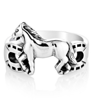 925 Sterling Silver Horse Lover with Lucky Horseshoe Band Ring Unisex Jewelry Size 6 7 8 - CX12KQV671Z