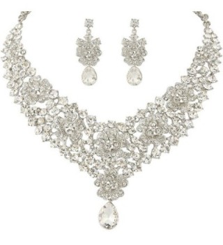EVER FAITH Women's Austrian Crystal Elegant Orchid Flower Teardrop Jewelry Set - Clear Silver-Tone - CZ11X4G5X4R