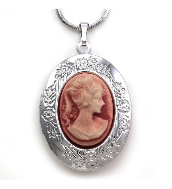 Pink Cameo Necklace Locket Pendant Charm for Women - C811E66CSYH