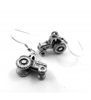 Silver Tone Pewter Farm Tractor Dangle Earrings on Hypoallergenic French Hooks - CF12EZHGXWJ