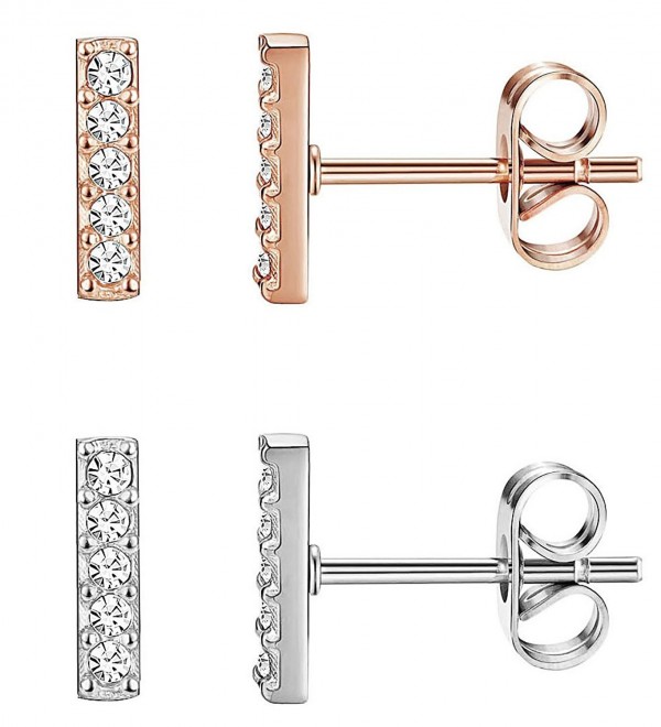 JOERICA 2-3 Pairs Stainless Steel Stick Stud Earrings for Women Cubiod Bar Stud Earrings CZ Inlaid - C4188IXWQR0