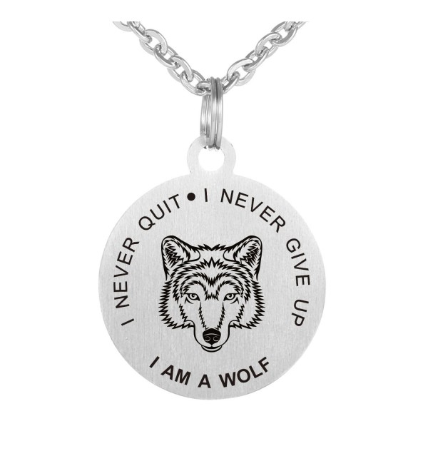 Never Give Up Never Quit Wolf Pendant Stainless Steel dog tag Necklace - C7187Q967M3