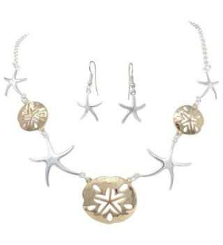 Sand Dollars & Starfish Simple Sealife Nautical Boutique Statement Necklace & Earrings Set - C3184CRATYI