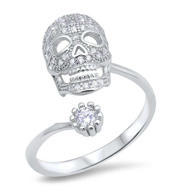 CHOOSE YOUR COLOR Sterling Silver Open Skull Biker Ring - White Simulated Cubic Zirconia - CB12JPCLDNN