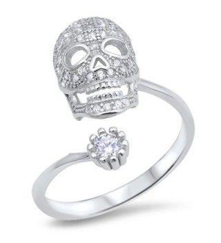 CHOOSE YOUR COLOR Sterling Silver Open Skull Biker Ring - White Simulated Cubic Zirconia - CB12JPCLDNN
