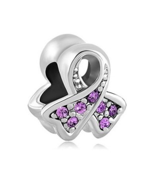 CharmsStory Sterling Silver Purple Synthetic Birthstone Ribbon Breast Cancer Awareness Charm For Bracelets - CJ129IM4IH3