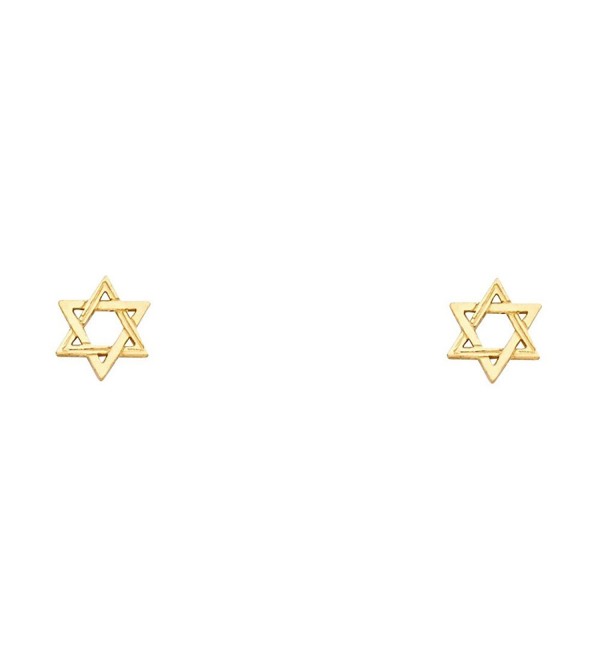 14k Yellow Gold Jewish Star Stud Earrings Star Of David Post Studs Diamond Cut Small 6 x 6 mm - CB185AUHUZY