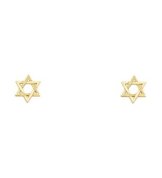 14k Yellow Gold Jewish Star Stud Earrings Star Of David Post Studs Diamond Cut Small 6 x 6 mm - CB185AUHUZY