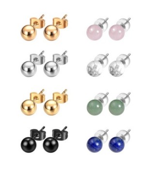 JADENOVA Stainless Earrings Gemstone Earring - 6mm (8 Pairs Ball Stud Earrings) - C9185NR72G0