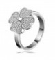 Lucky Dora Platinum Plated Four-leaf Clover Silvery Band Rings with Cubic Zirconia- Size 5 to 10 - CM188H9M856