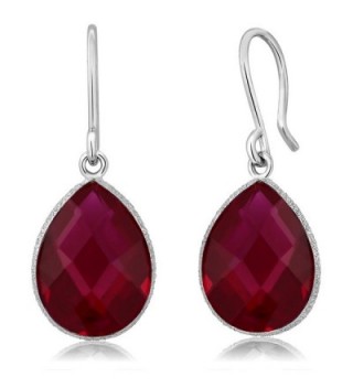 12.00 Ct Created Red Ruby 16x12mm Pear Shape 925 Silver Dangle Earring - C711AEBDKCB