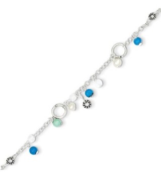 Sterling Silver Turquoise/Clear Bead- Freshwater Cultured Pearl Anklet - 9 Inch - CC113PTP82F