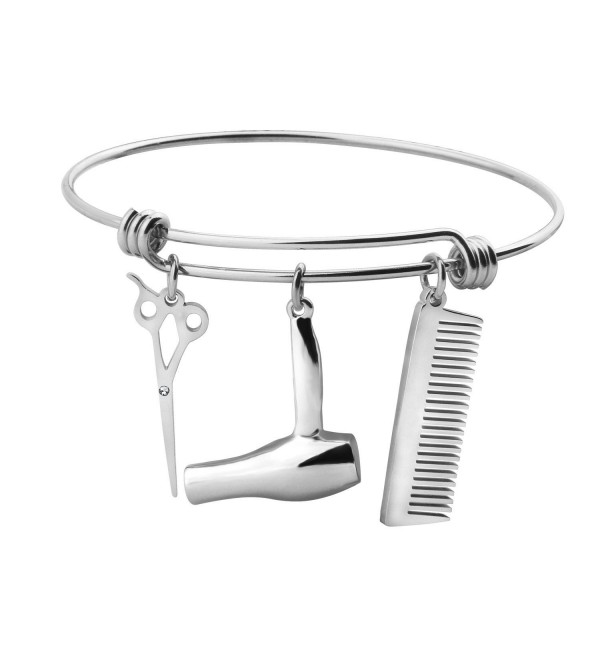 Hairdresser Scissors and Comb Pin Brooch Necklace Bracelet - Scissors comb bracelet silver - CG186ZDAOM5