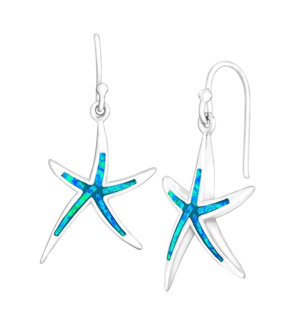 Sterling Silver Created Blue Opal Starfish Drop Earrings - CP12FY01SBH