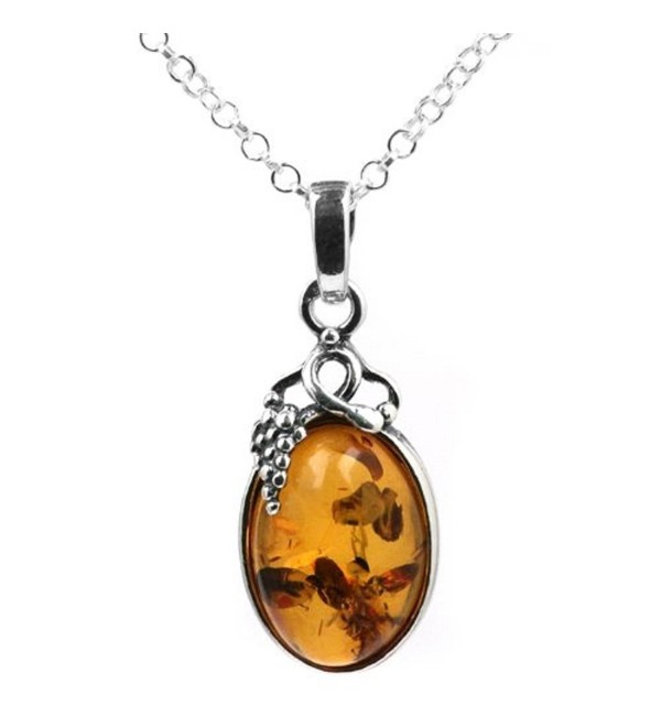 Amber Sterling Silver Grapevine Pendant Necklace Chain 18" - CF117K0POVZ